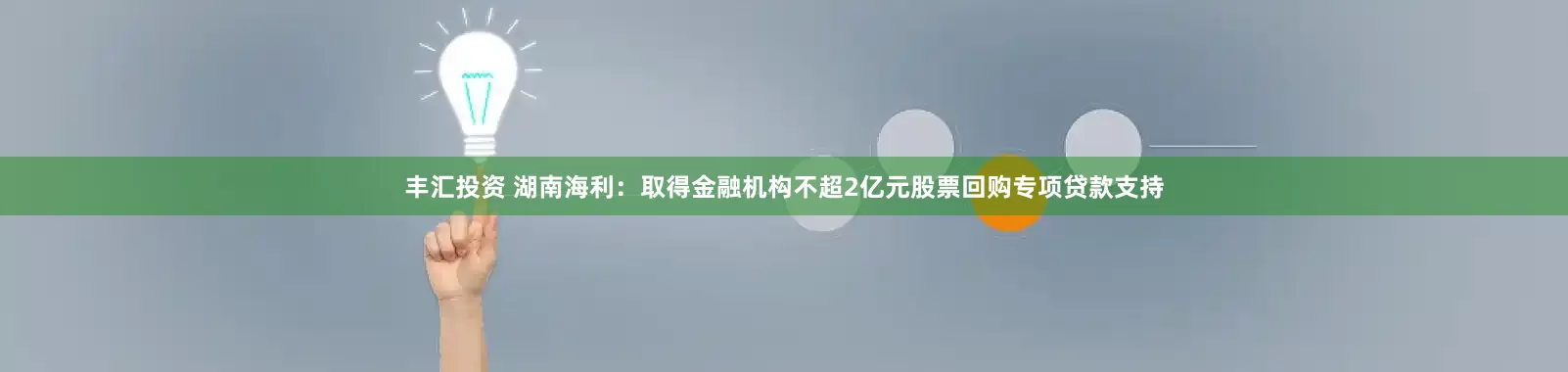 丰汇投资 湖南海利：取得金融机构不超2亿元股票回购专项贷款支持